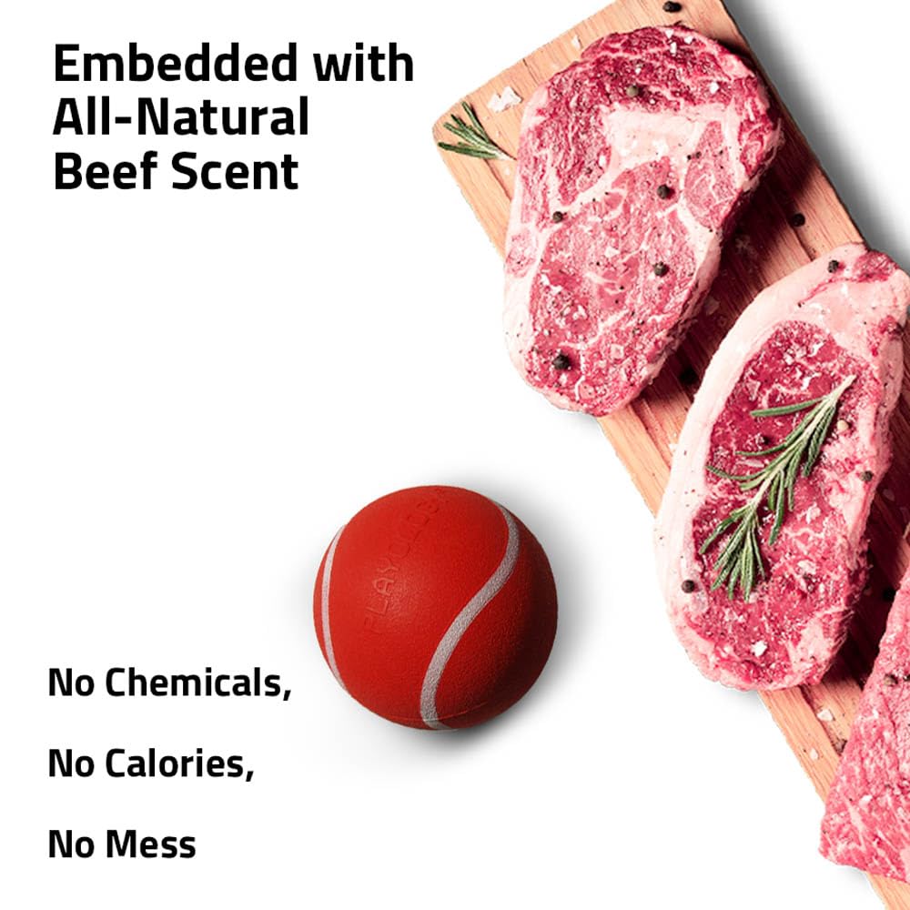 Balle arôme boeuf naturel Playology, parfum naturel qui attire l’attention.