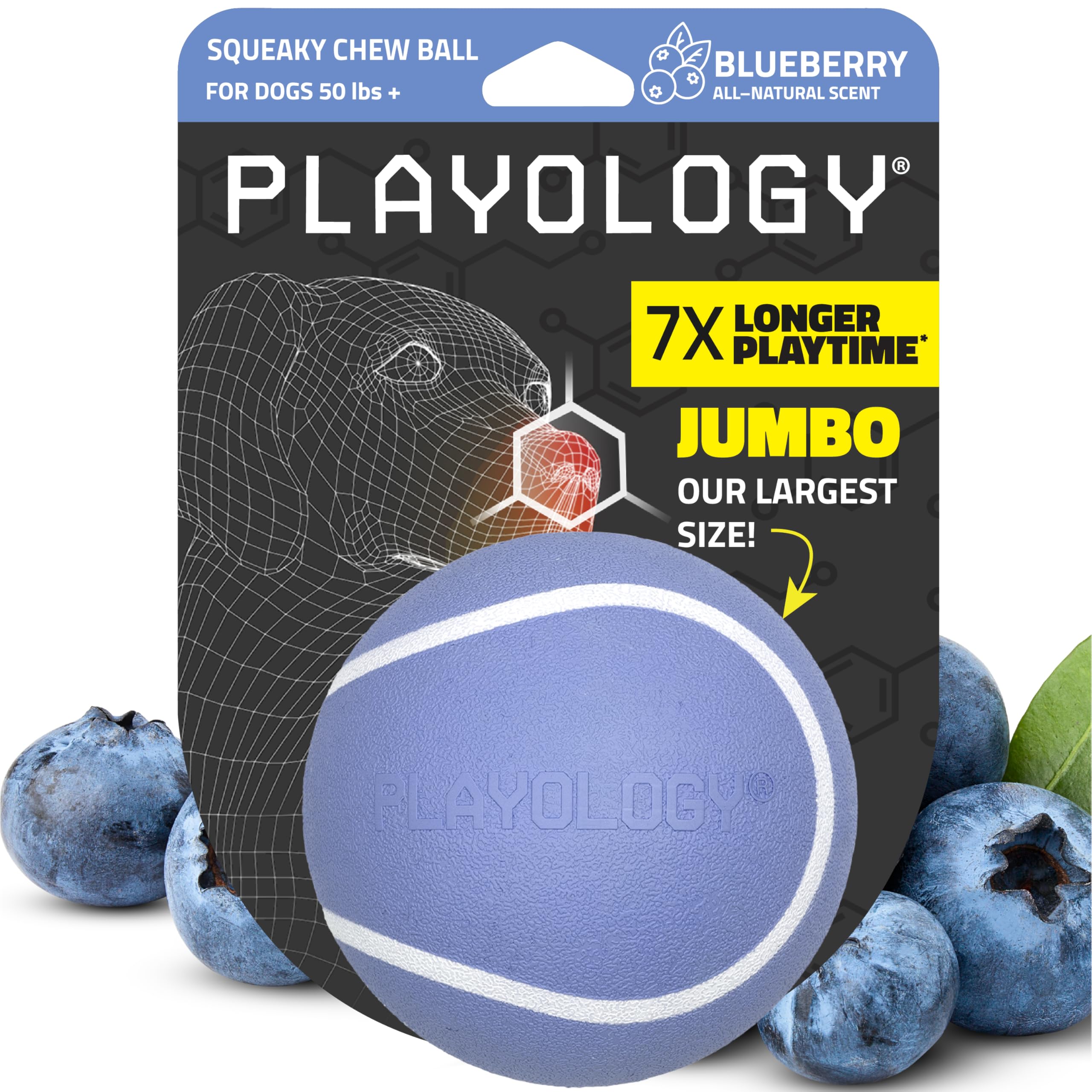 Playology Balle sifflet gros bleu myrtille, stimule l'attention et le jeu de récupération.