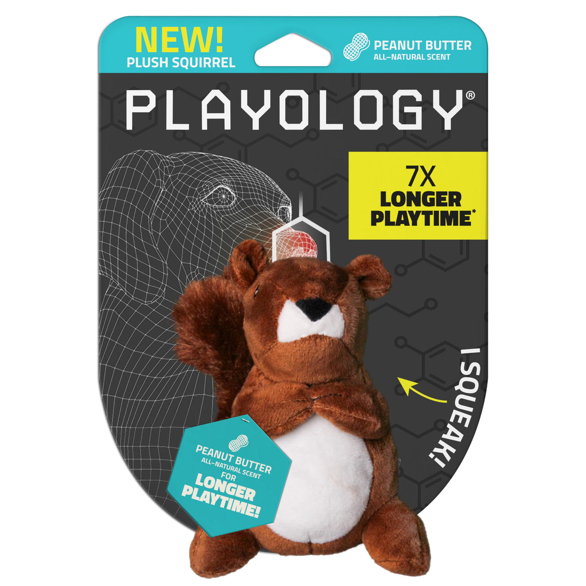 Playology Écureuil en peluche avec parfum cacahuète naturel, idéal pour jeux et câlins.