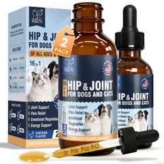 PLBKCTS 16‑en‑1 glucosamine – bouteille 120 ml – soutien articulaire pour chiens et chats.