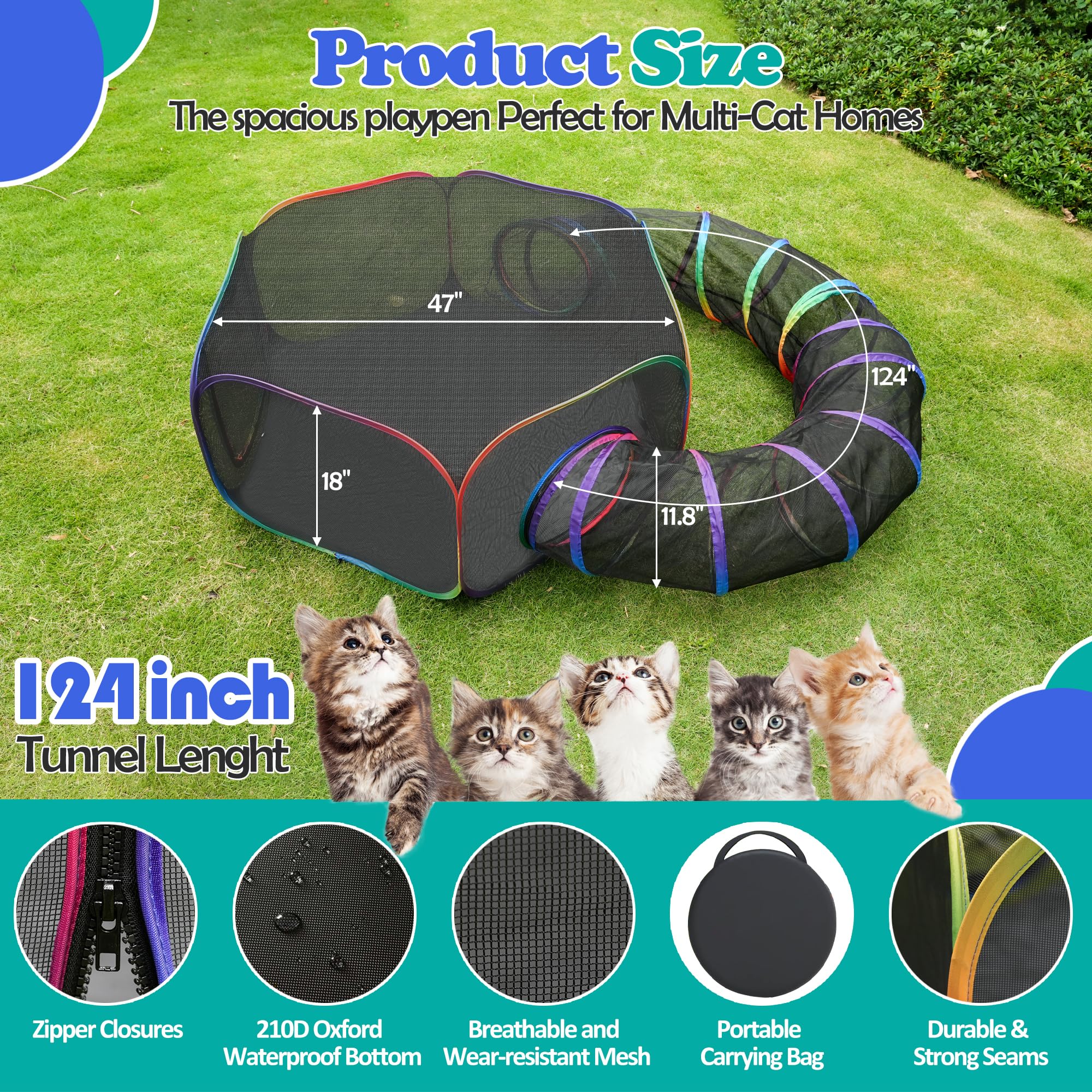 PLITTPETTS tente chat exterieur, porte zip, accès rapide et jeu en sécurité.