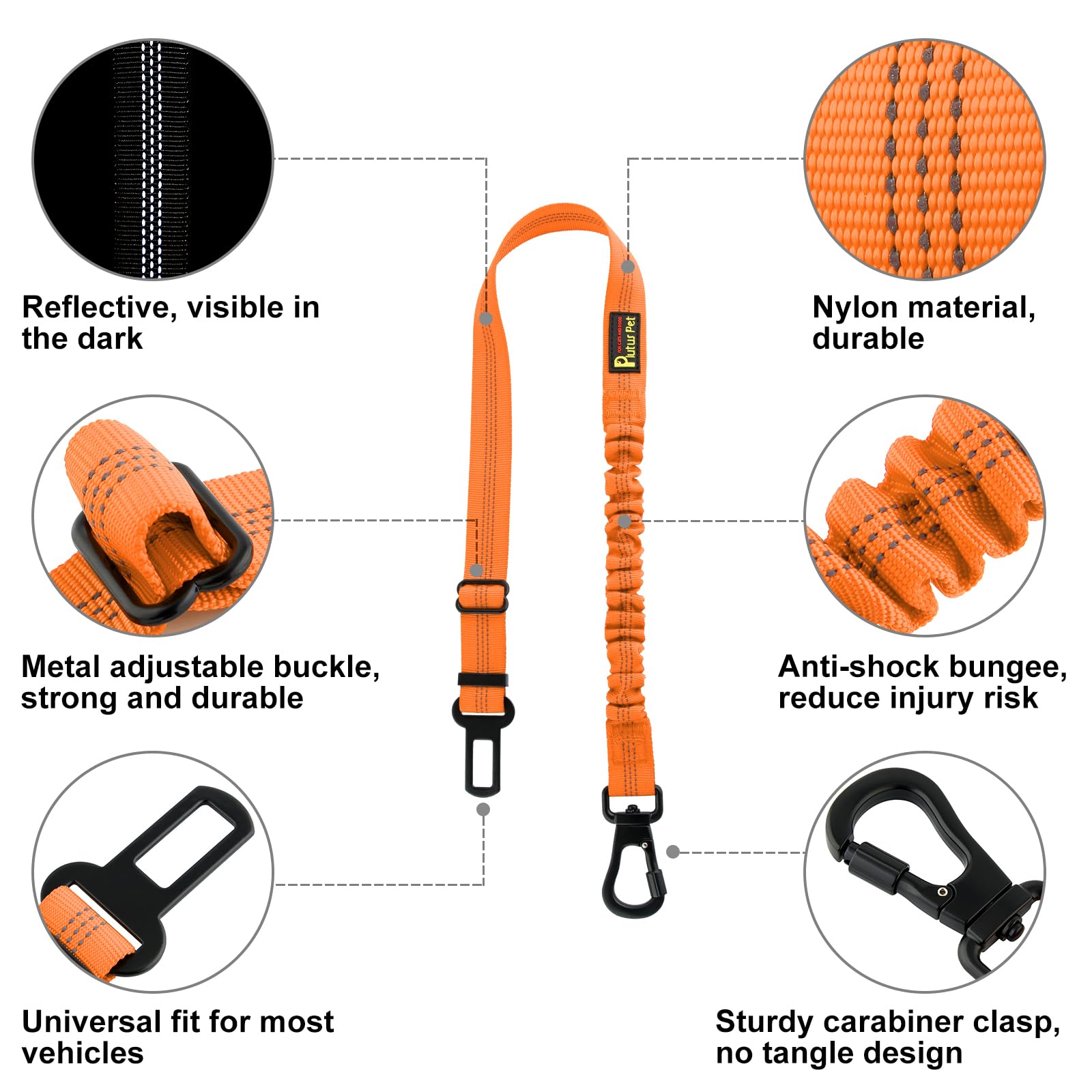 PLUTUS PET Ceinture chien voiture, longueur reglable pour un ajustement parfait.