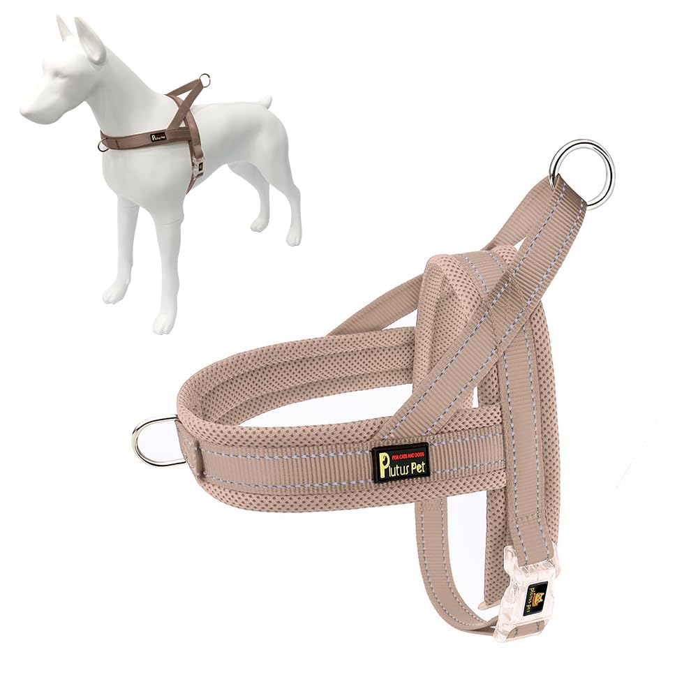 Harnais PLUTUS PET sans tirage, mesh respirant beige, pour le confort quotidien du chien.