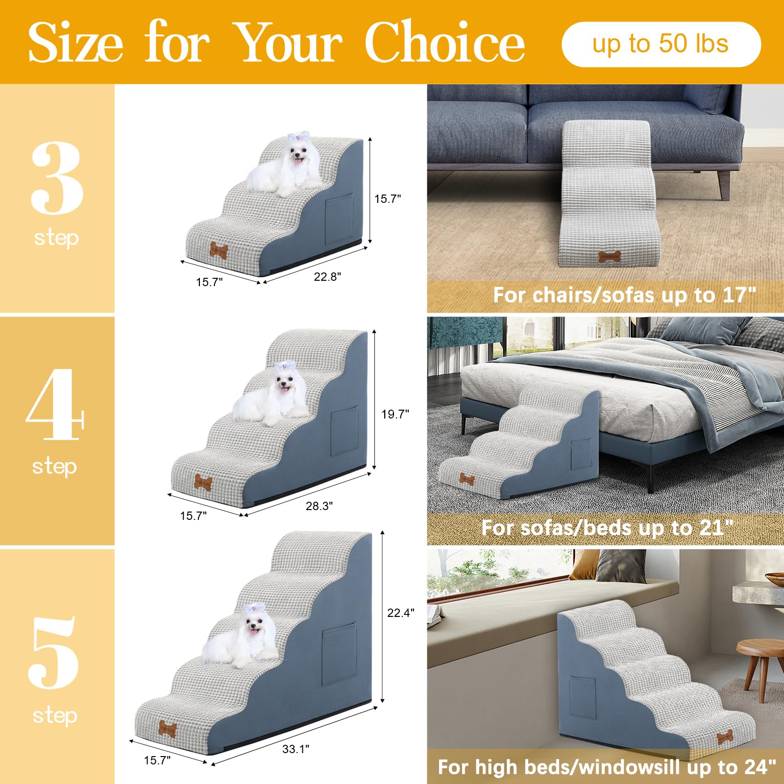 POCBLUE escalier pour chien petit – 4 marches, parfait pour lit et canapé