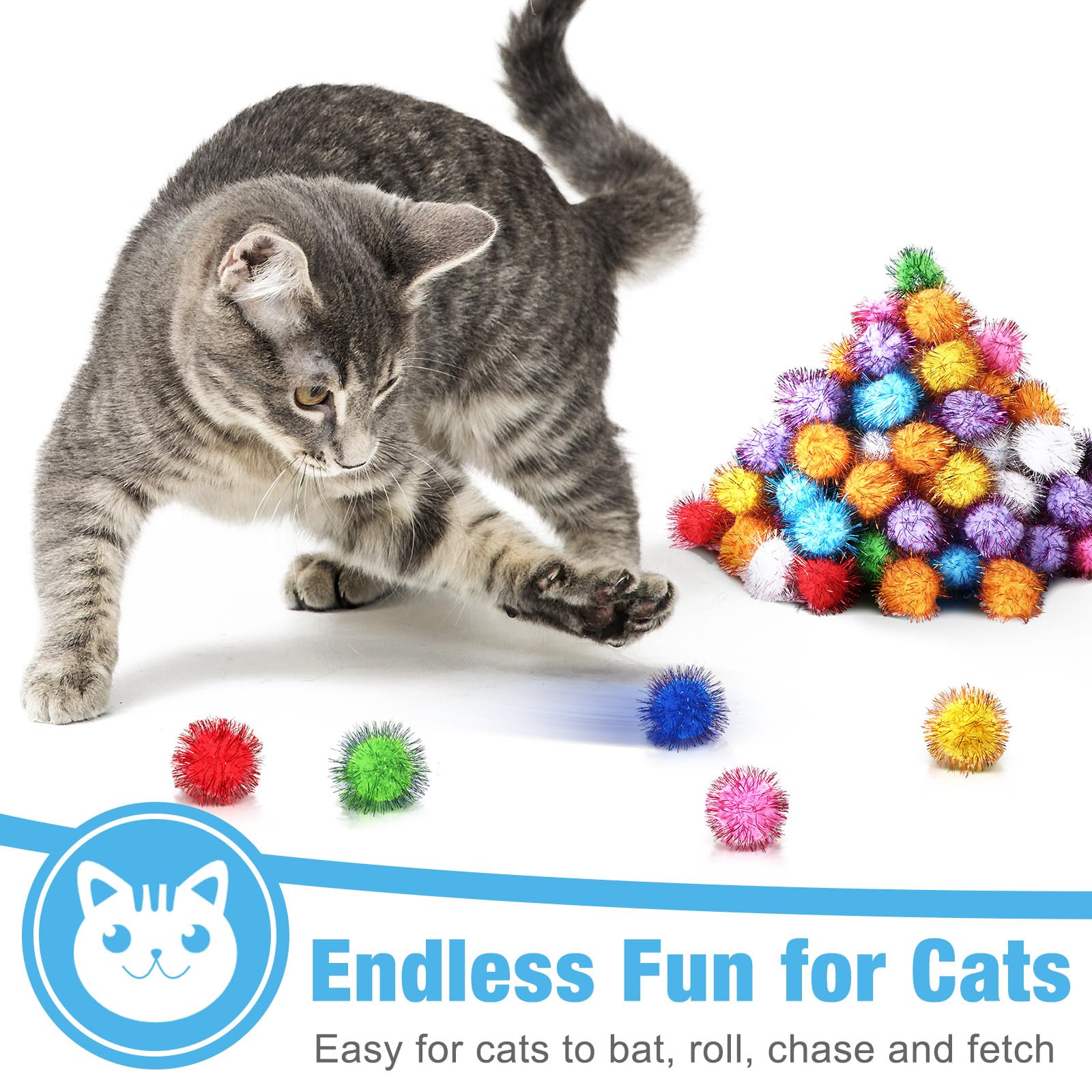 Poen boules chat pom-pom déco fête et bricolage, polyvalentes.