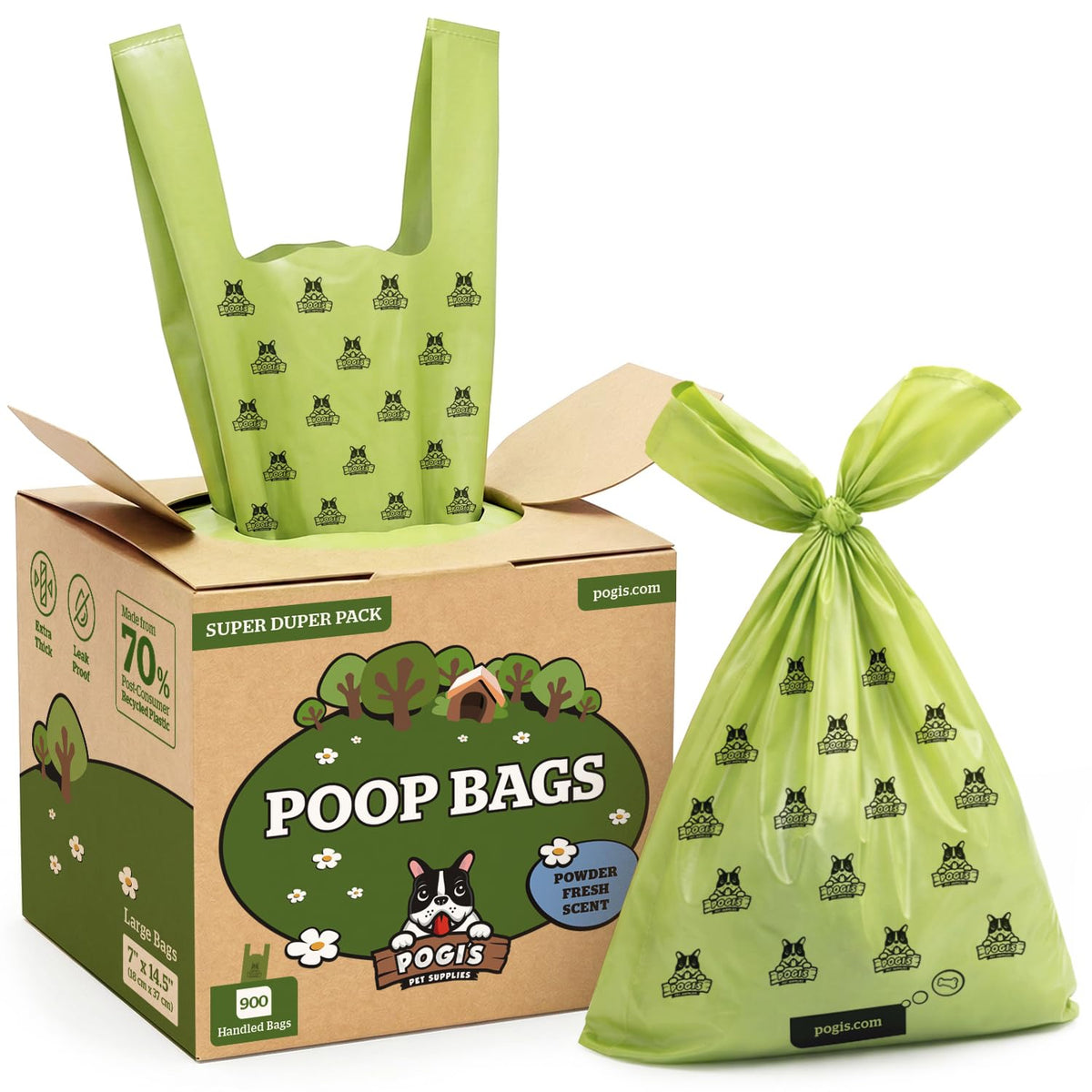 Pogi’s sacs-poubelle pour chien avec poignées, 900 unités, pratique en promenade