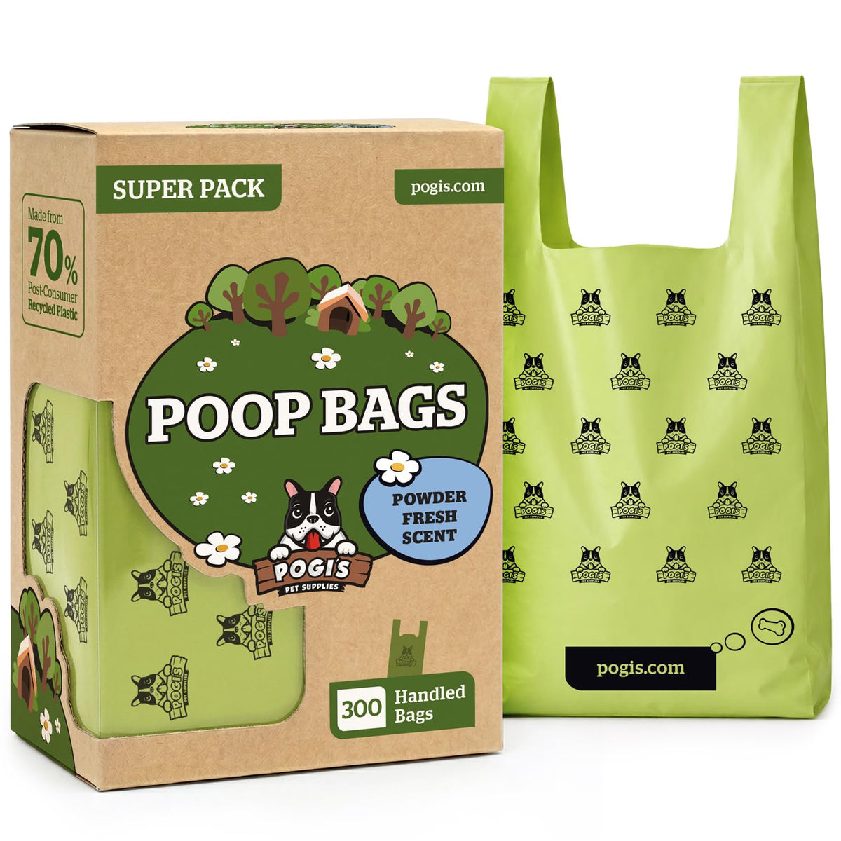 Pogi’s Sacs crottes chien avec poignées, sacs extra-épais pour gros déchets et hygiène.