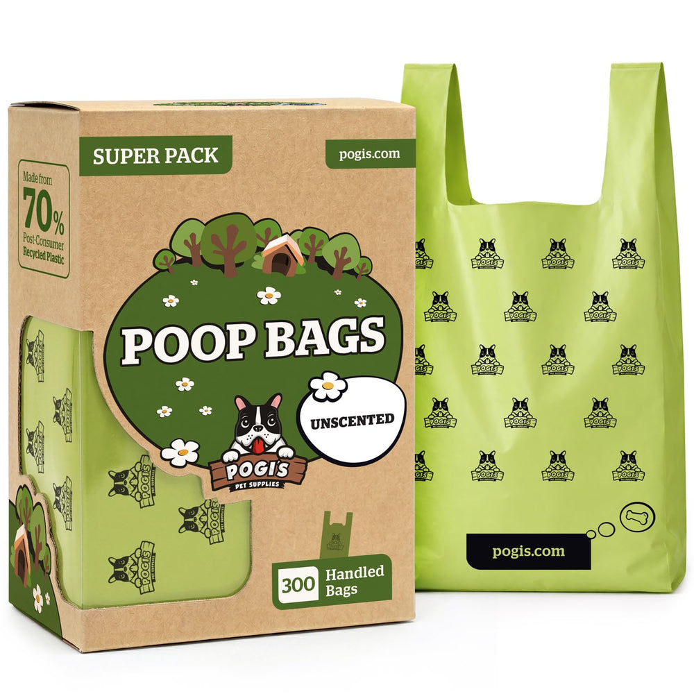 Pogi's Sacs à crottes sans parfum avec poignées, pratique pour les promenades propres et faciles.