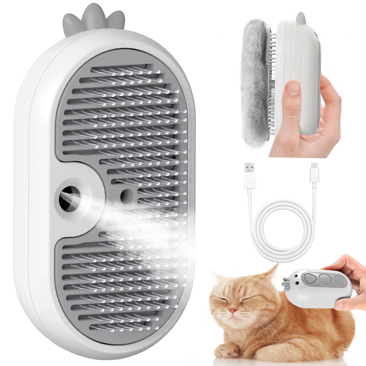 POIIOPY brosse vapeur chat en action, douceur lors du brossage