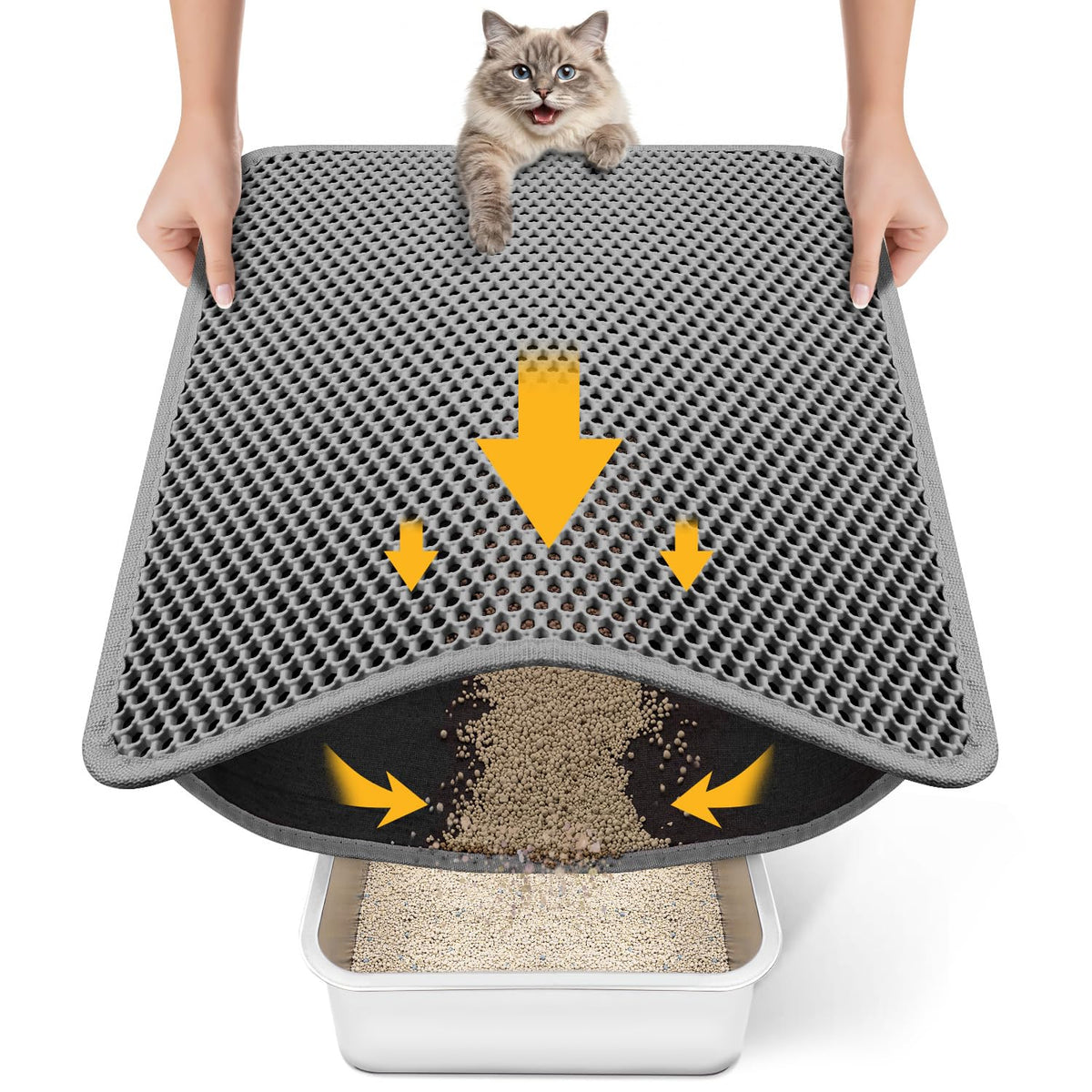 Polarduck tapis litière chat, entrée nid-dabeille, double couche piégeant les granulés et protégeant le sol