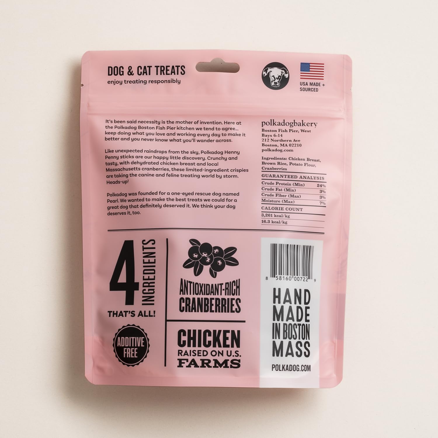 Sachet de 7 oz Polkadog Henny Penny, pratique à emmener lors des sorties.