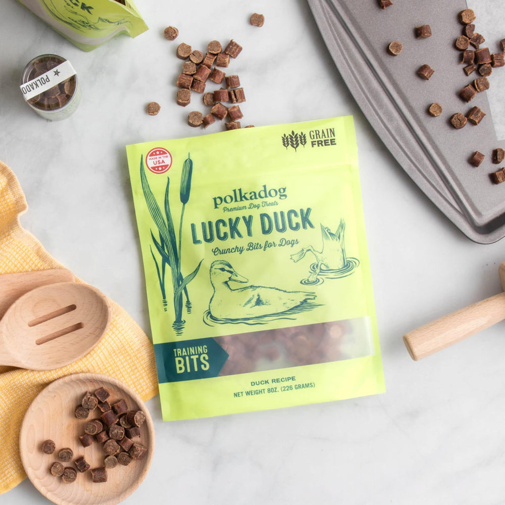 Polkadog Lucky Duck, farine de pomme de terre, texture légère et digestibilité.