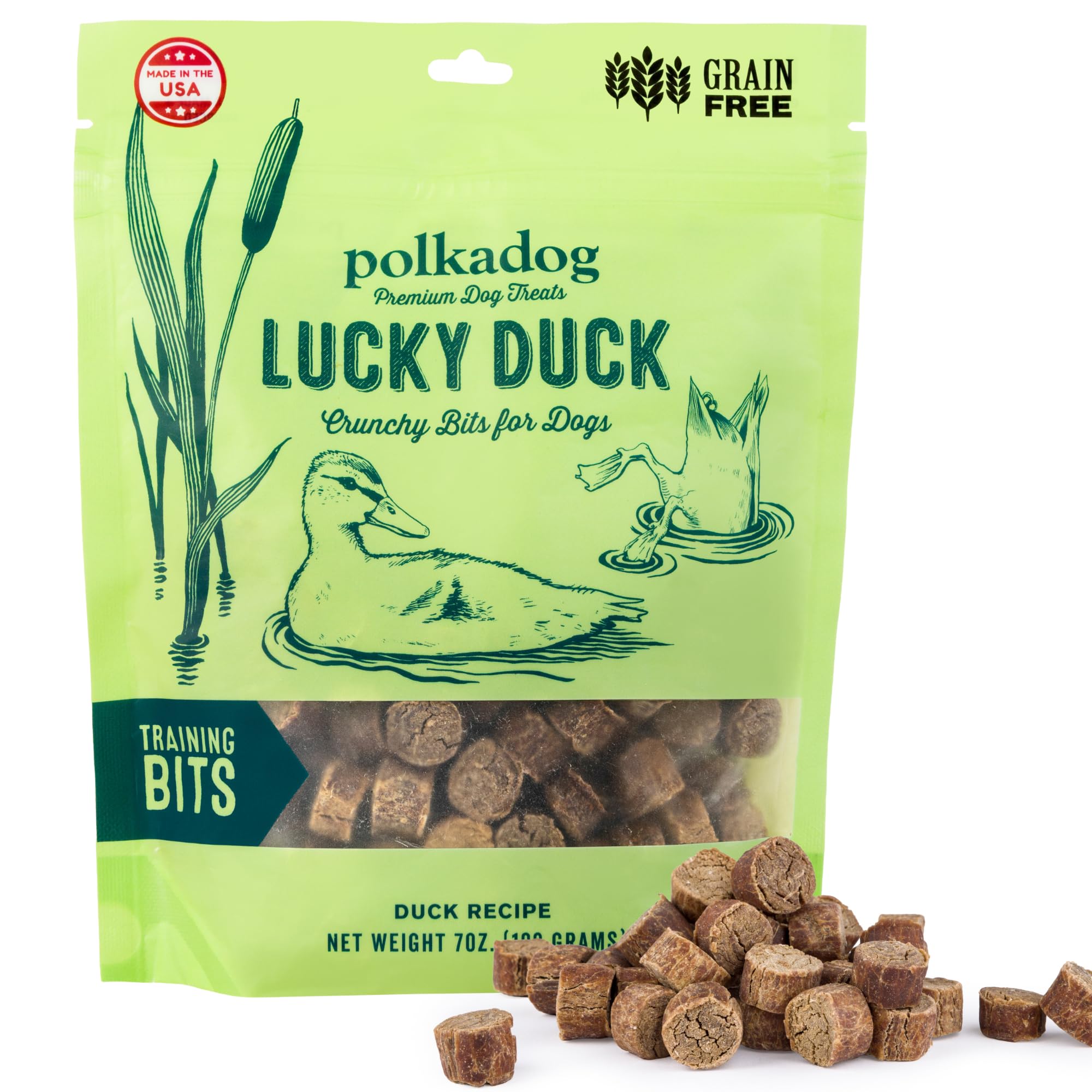 Friandise Polkadog Lucky Duck, emballage des bouchées, idéale pour récompenser lors des séances d’entraînement.