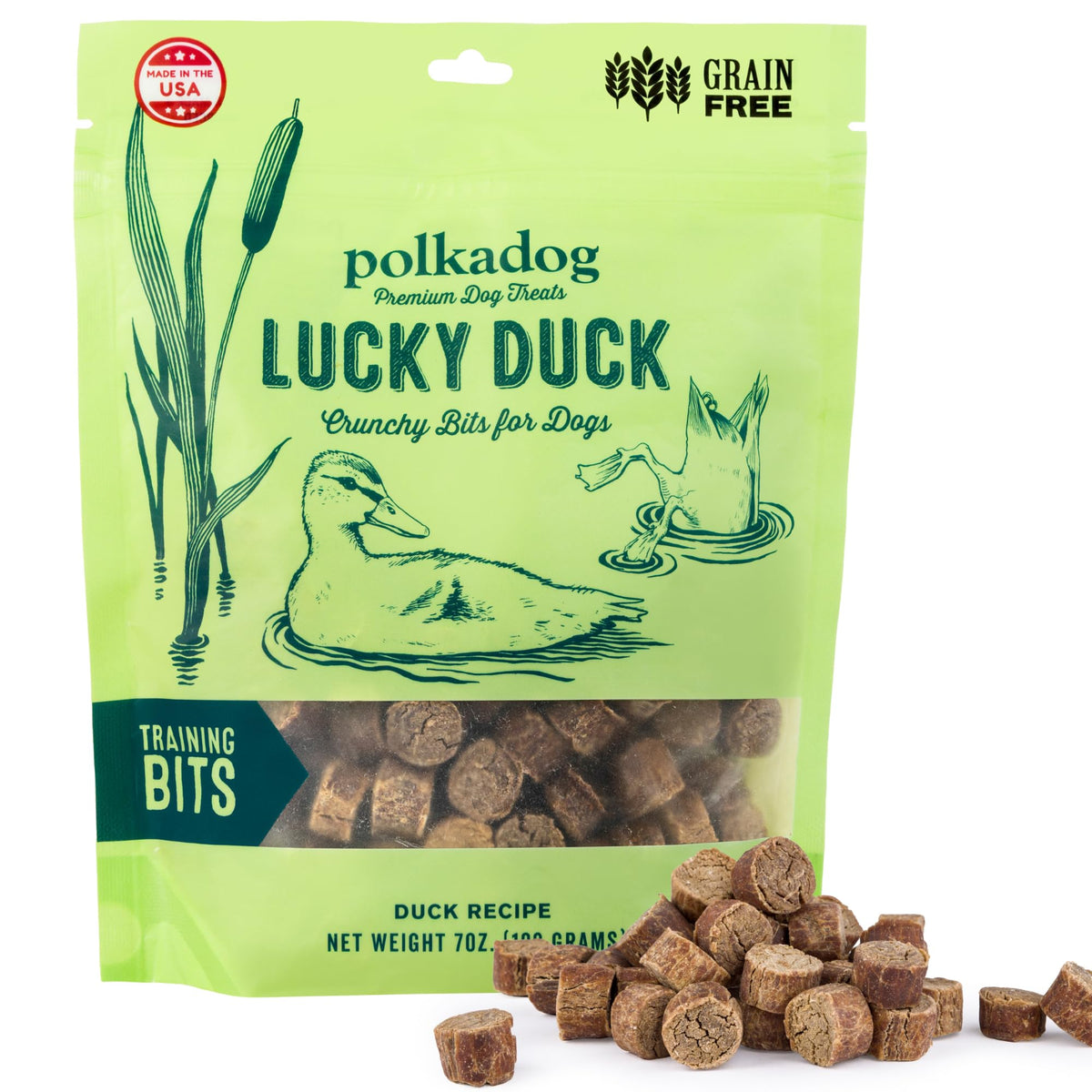 Friandise Polkadog Lucky Duck, emballage des bouchées, idéale pour récompenser lors des séances d’entraînement.