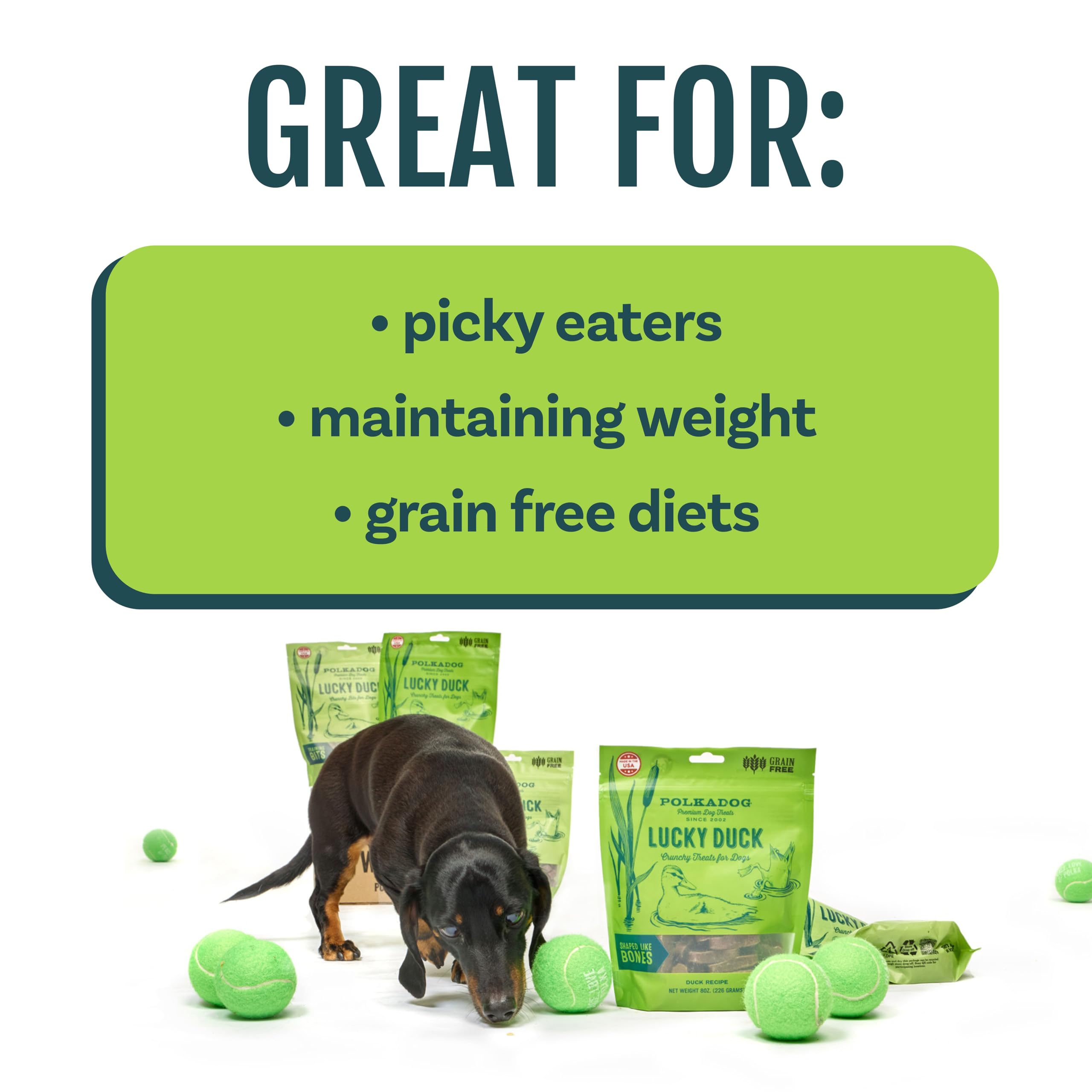 Polkadog Lucky Duck sans-cereales, option adaptée pour chiens sensibles.