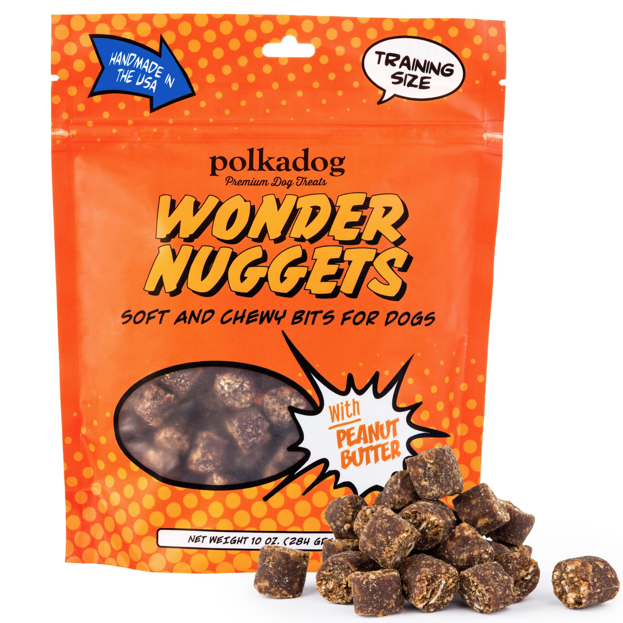 Friandises Polkadog Wonder Nuggets, emballage pratique pour récompenses quotidiennes.