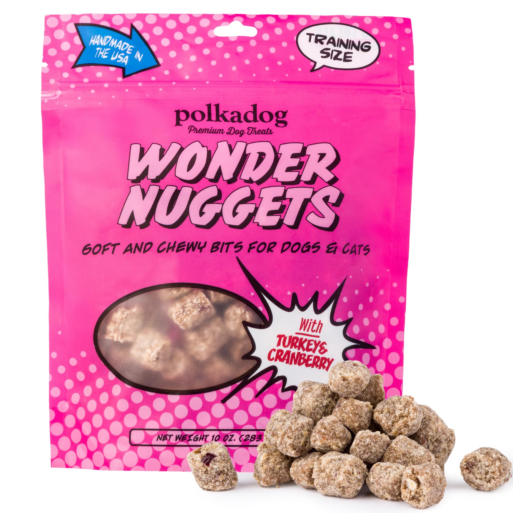Polkadog Wonder Nuggets : paquet visible, friandise idéale pour l'entraînement quotidien.