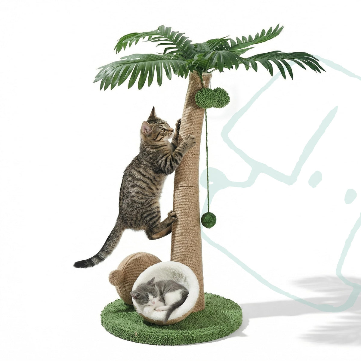 POMESEA arbre chat palmier 33 po, ensemble idéal pour le jeu et l'affûtage des griffes.