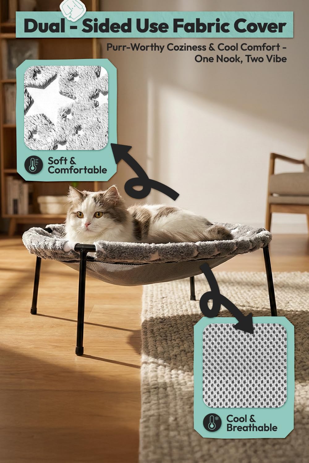 POMESEA vue élevée pour chat, observateur curieux et moment de repos.