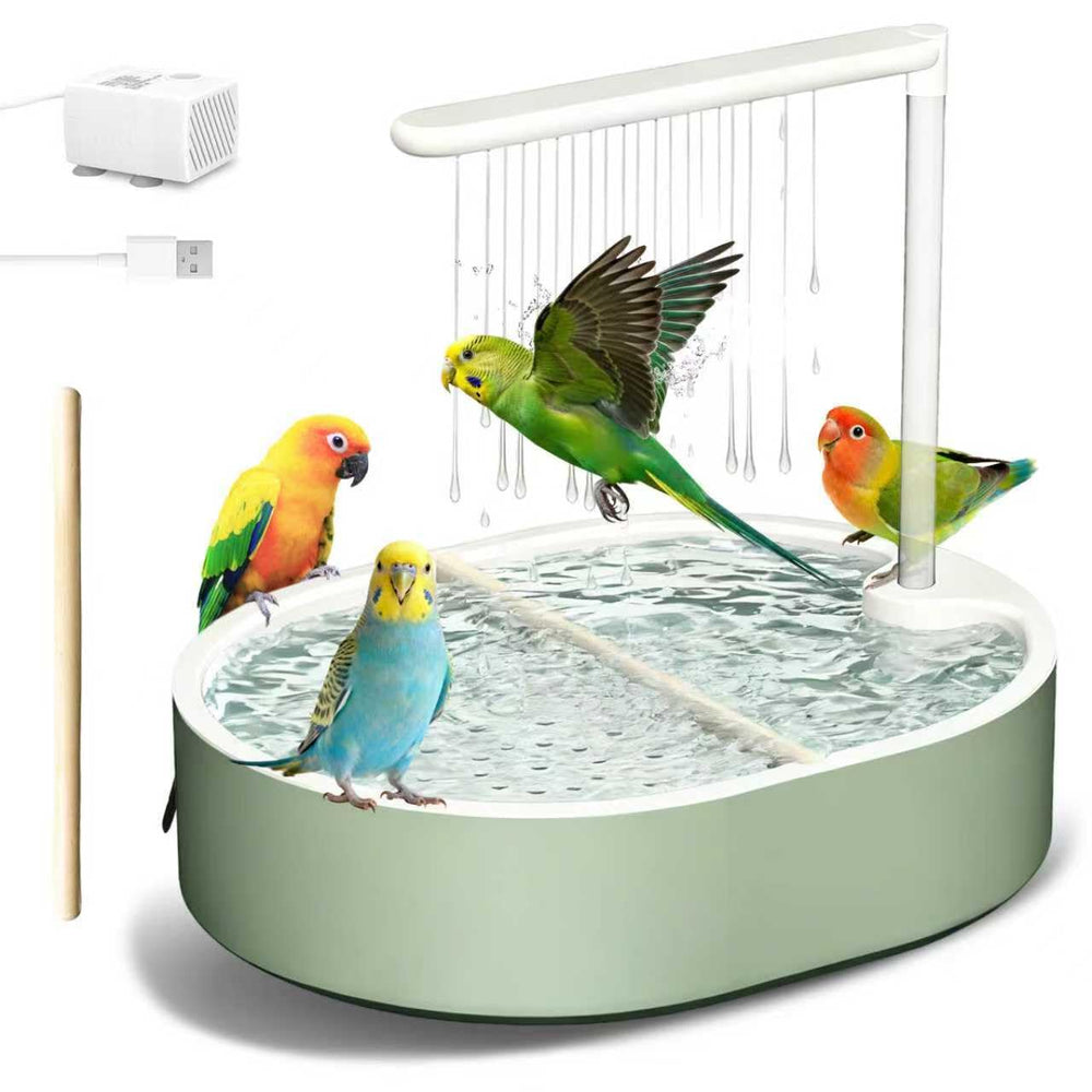 POMFAEE baignoire d'oiseaux verte, grande capacité pour plusieurs oiseaux.