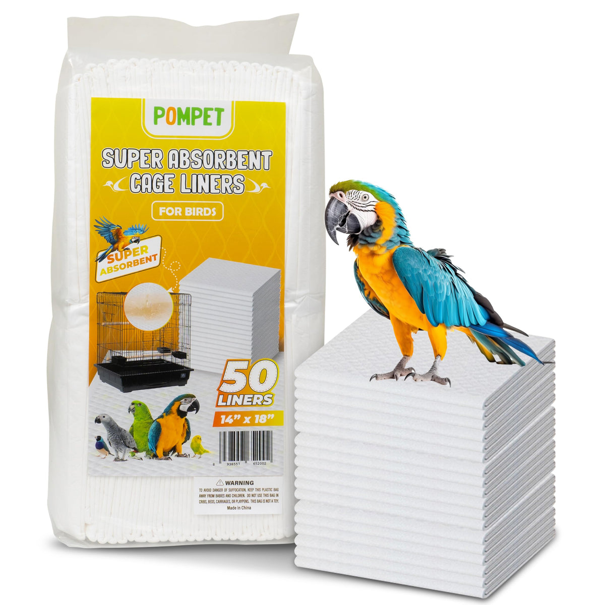 Liner POMPET cage oiseaux 14x18 absorbant: absorption efficace et propreté durable.