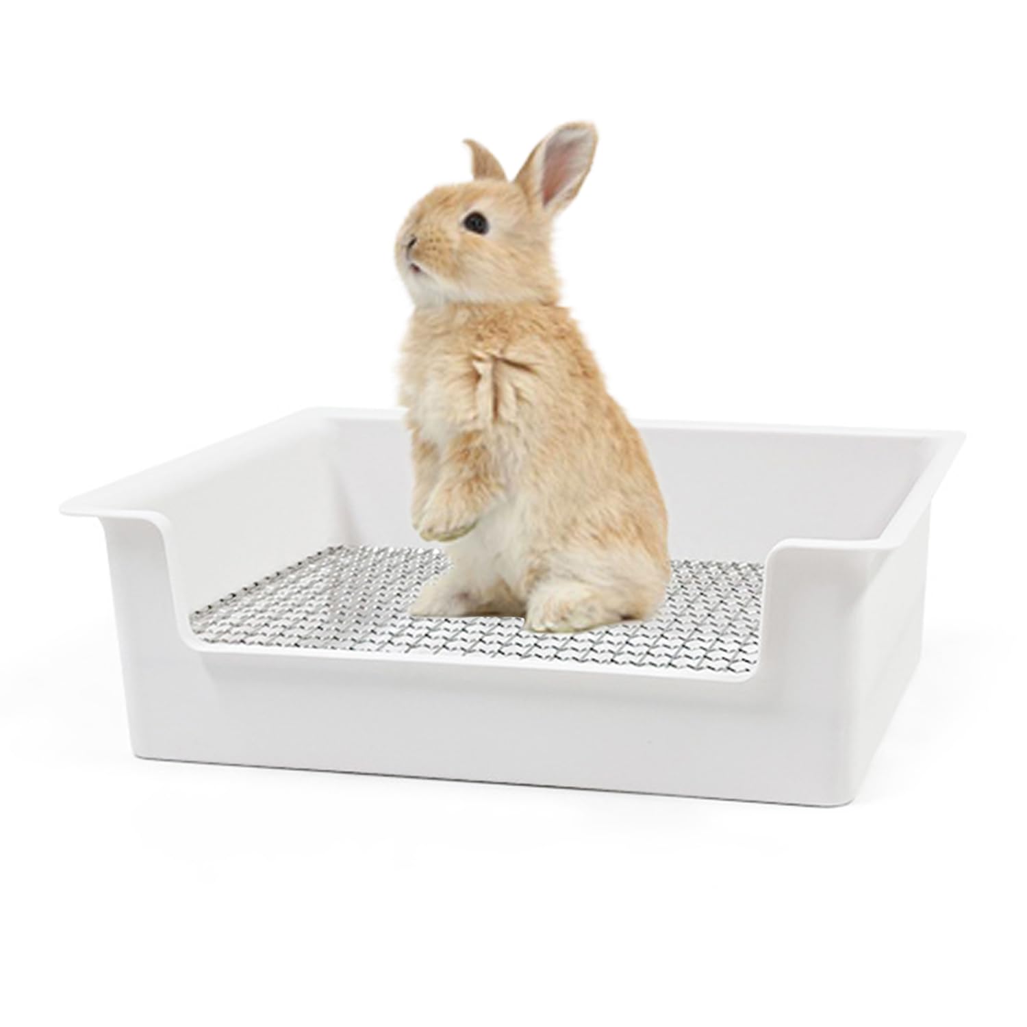 Poodoo boîte-litière pour lapin avec grilles en acier, vue générale et robuste.