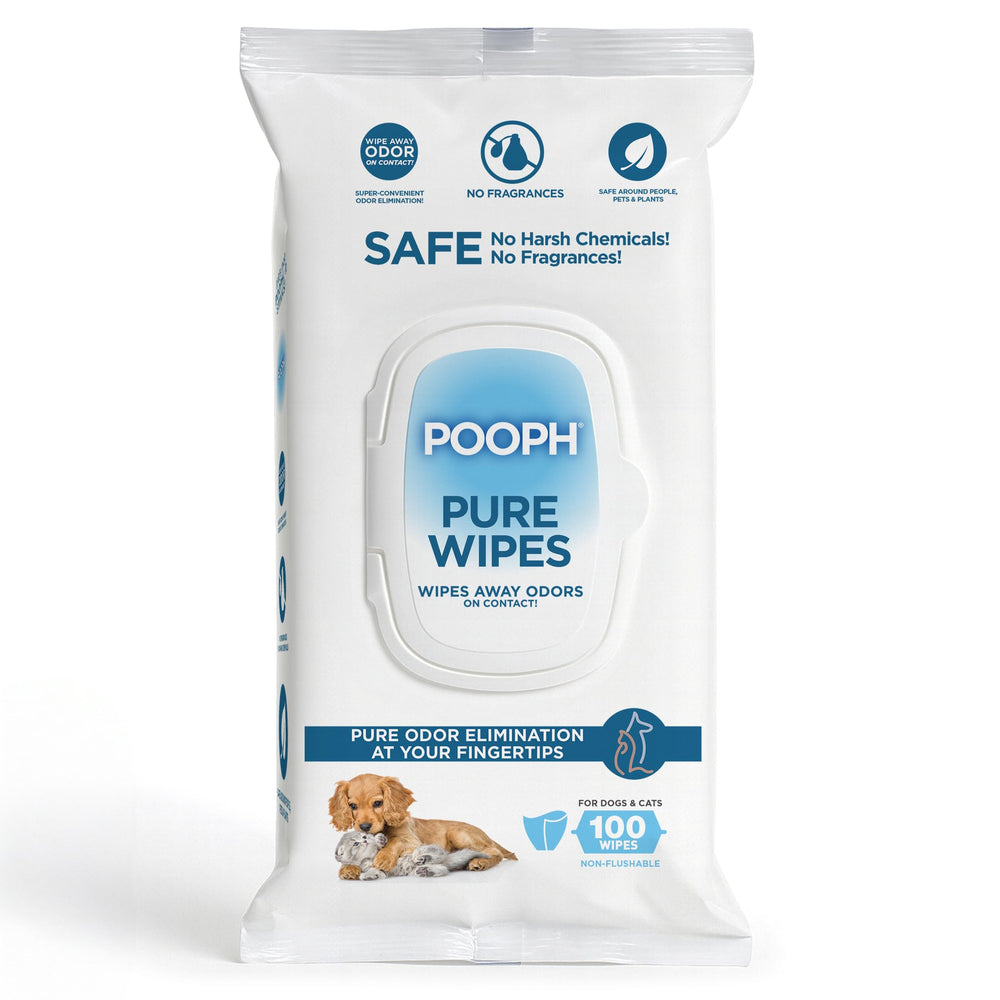 Solution portable POOPH Pure Wipes, sûre autour des animaux et des plantes.