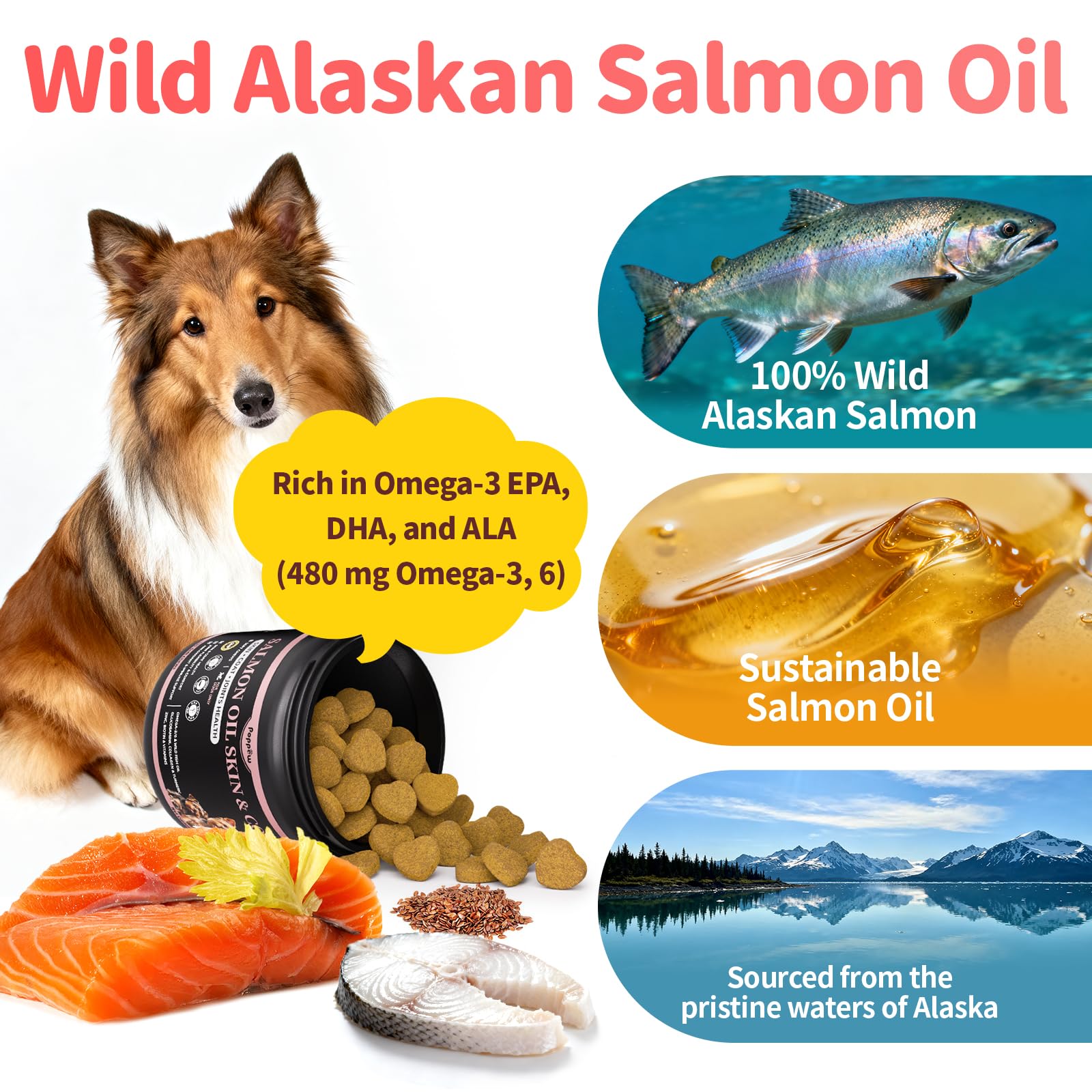 POPPAW allergie chien Omega-3 — aide potentielle contre irritations cutanées