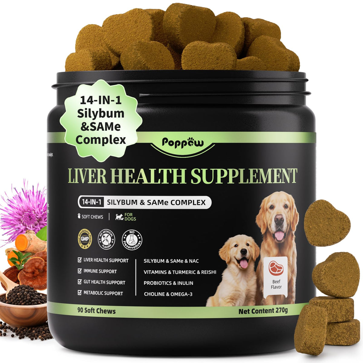 POPPAW friandises molles pour chien – bouteille, soutien foie et vitalité quotidien