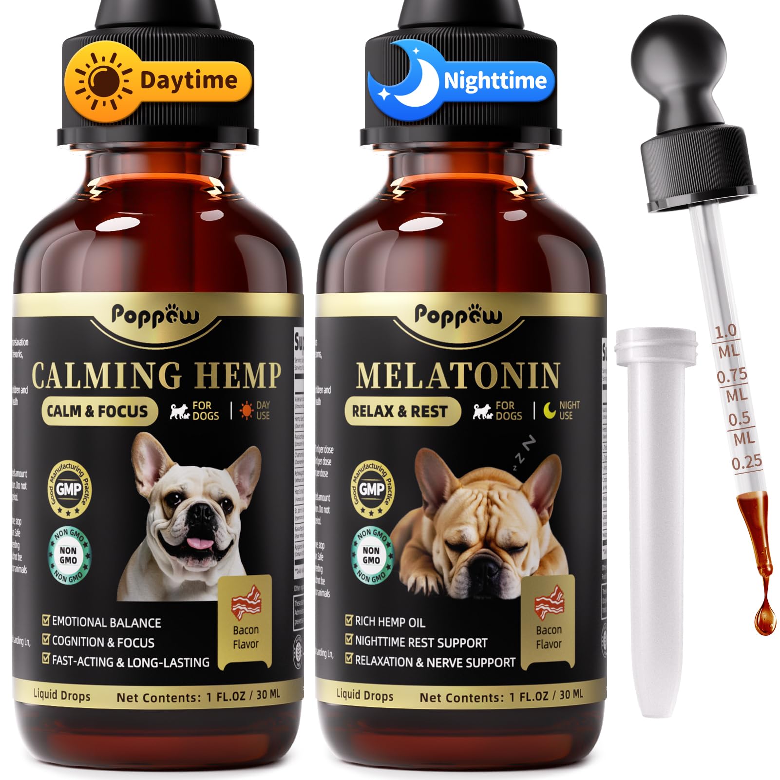 POPPAW gouttes apaisantes jour bouteille pour calmer le chien en journée