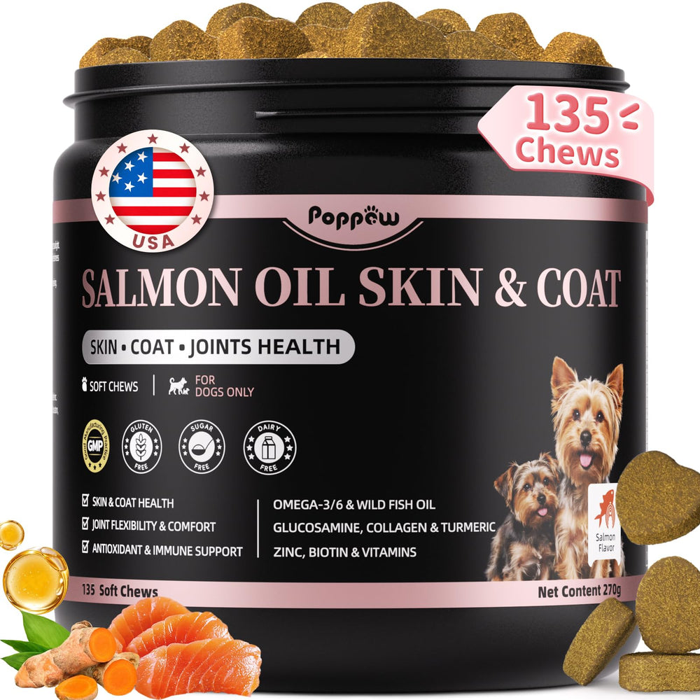 POPPAW huile saumon chien bouteille — soutien peau et pelage sains et brillants