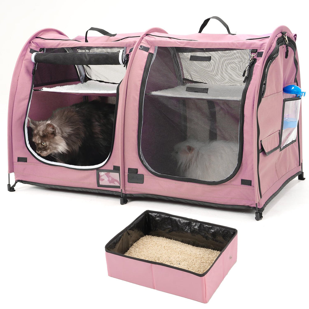 Porayhut cage portable à deux compartiments offre espace confortable pour chat