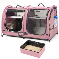 Porayhut cage portable à deux compartiments offre espace confortable pour chat