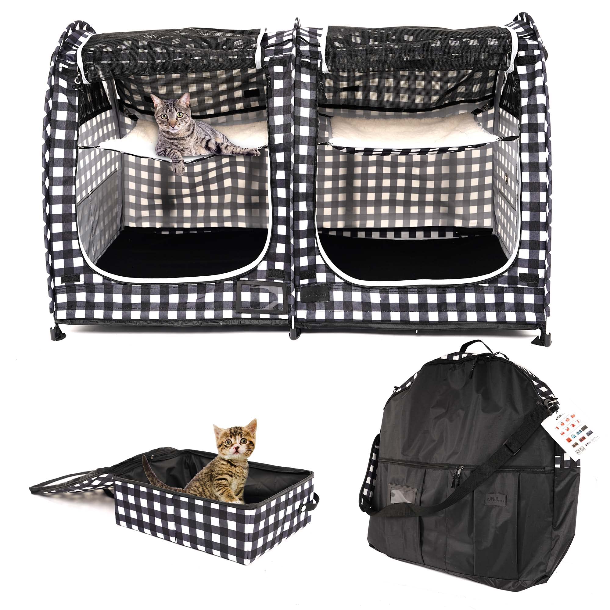 Mispace porayhut cage-chat à deux compartiments assemblée, espace spacieux et pratique.