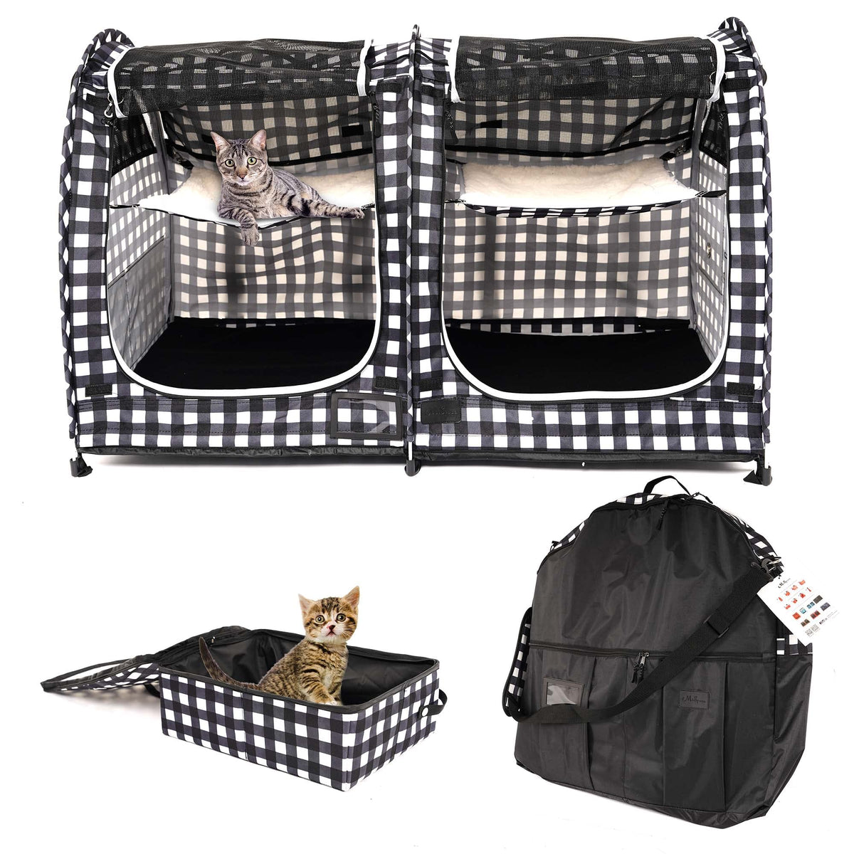 Mispace porayhut cage-chat à deux compartiments assemblée, espace spacieux et pratique.