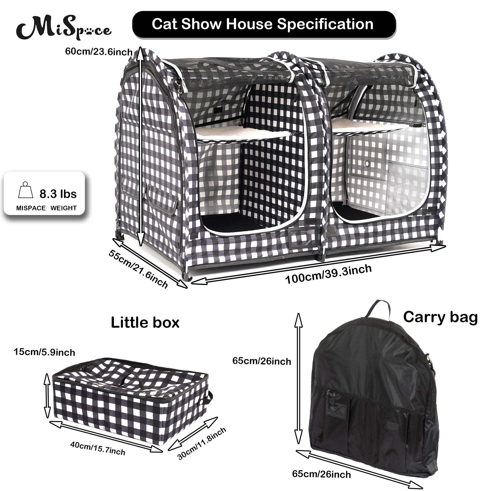 Mispace porayhut cage-chat porte zippée avant pour accès rapide.