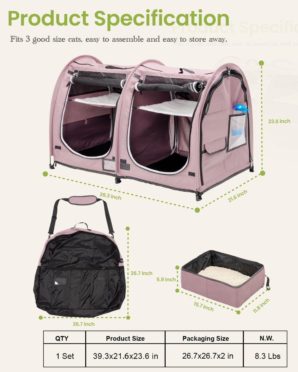 Porayhut sac de transport pour cage chat facilite les déplacements