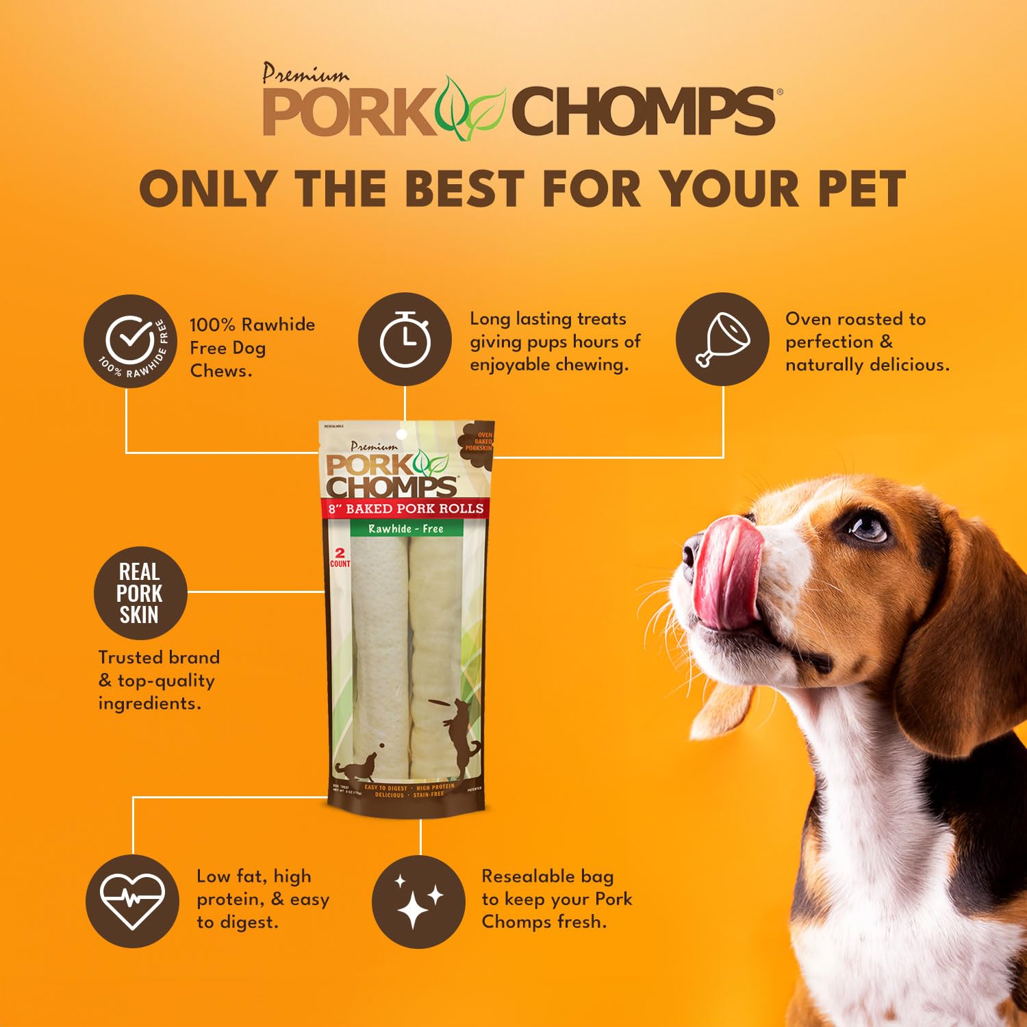 Pork Chomps Chien content, mordant les rouleaux: plaisir durable.
