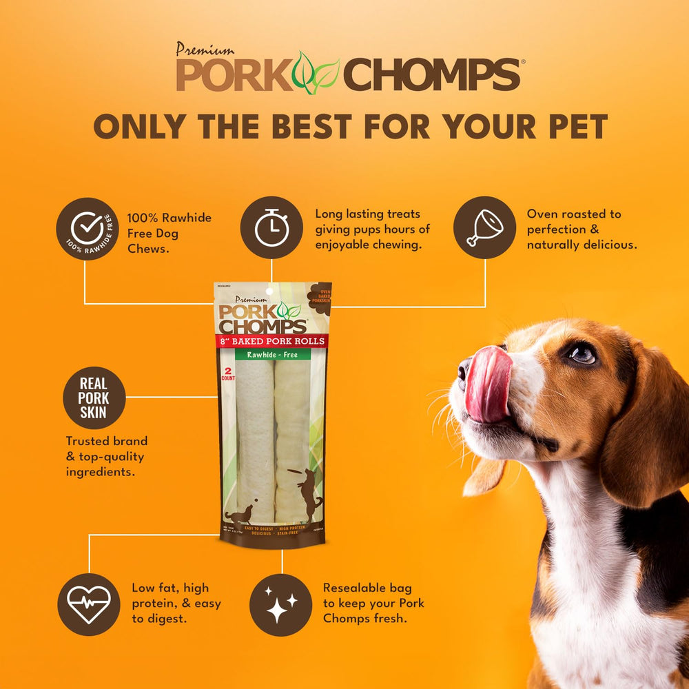 Pork Chomps Chien content, mordant les rouleaux: plaisir durable.