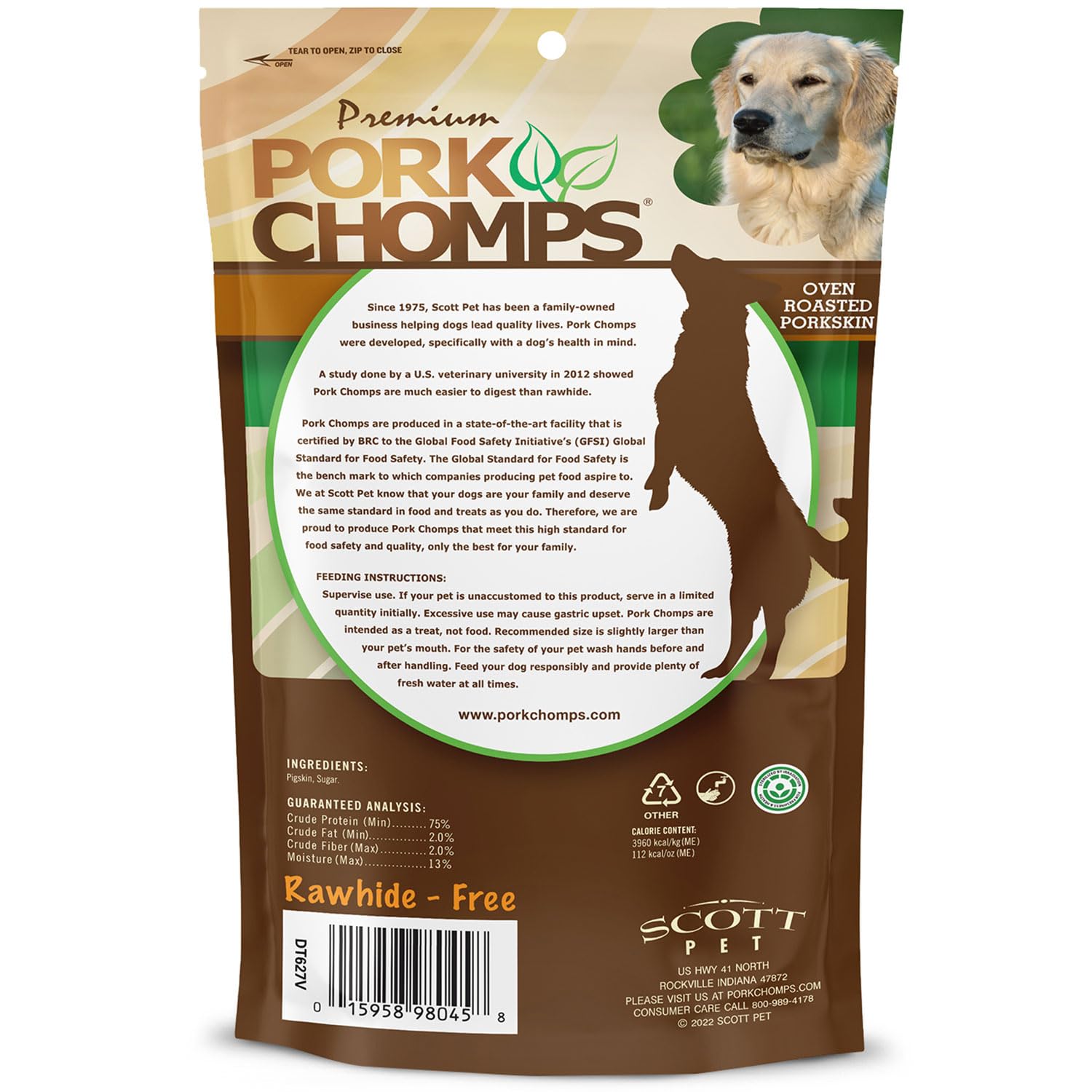 Pork Chomps: format polyvalent pour chiens de tailles variées et mastication durable.
