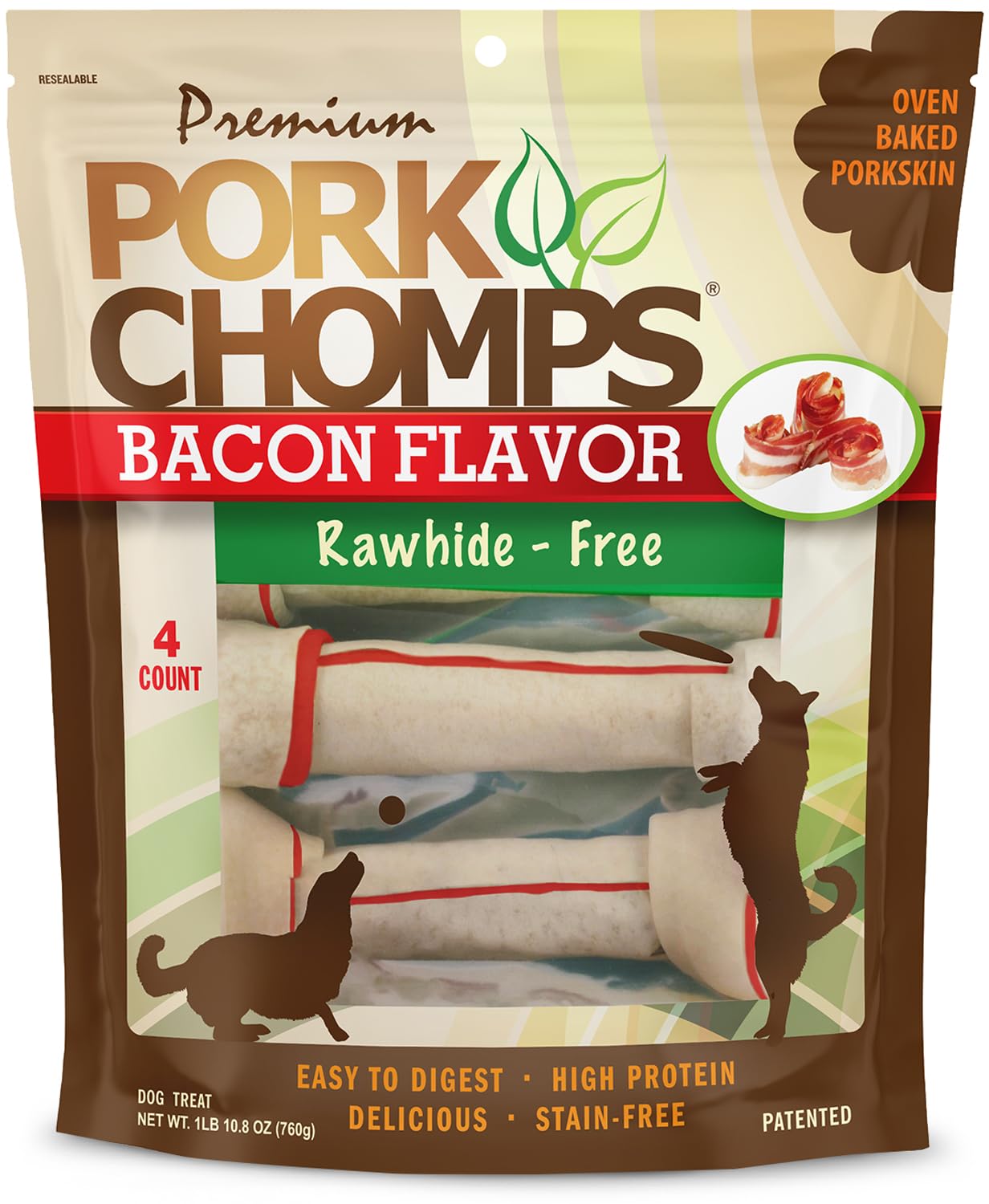 Pork Chomps emballage réutilisable pour garder les friandises fraîches entre les sessions.