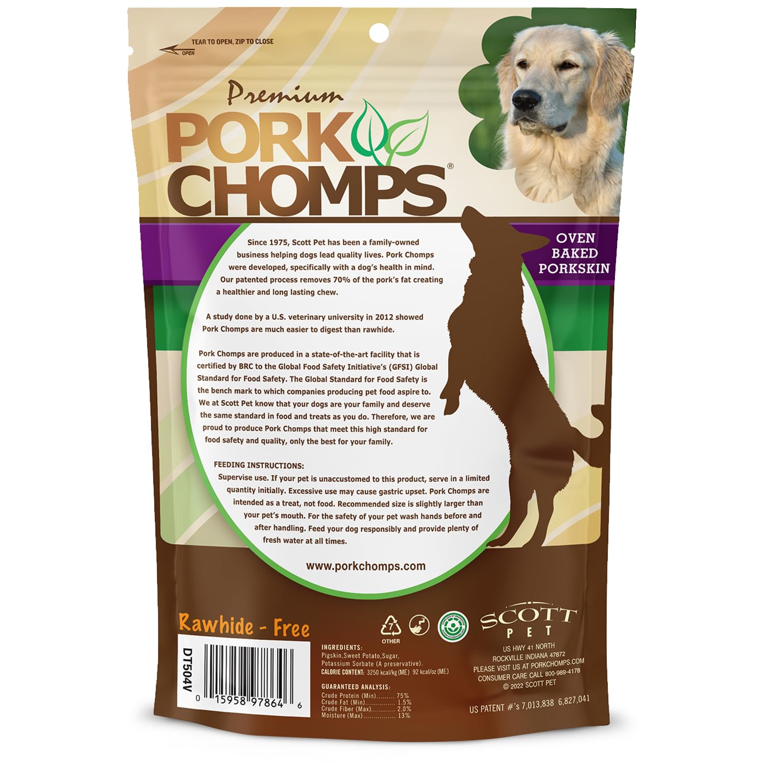Pork Chomps patate douce, saveur naturelle appréciée par les chiens.