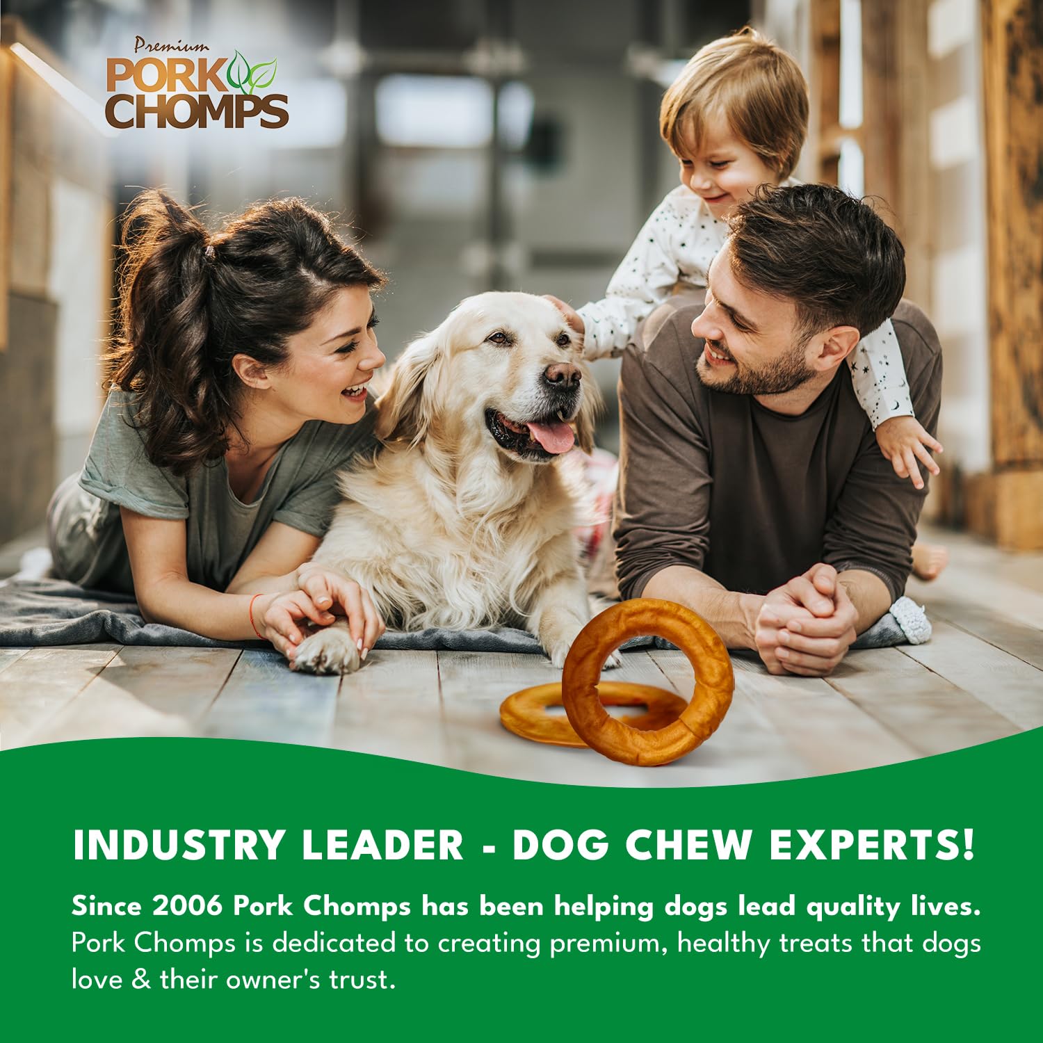 Pork Chomps idéal pour toutes tailles de chiens.