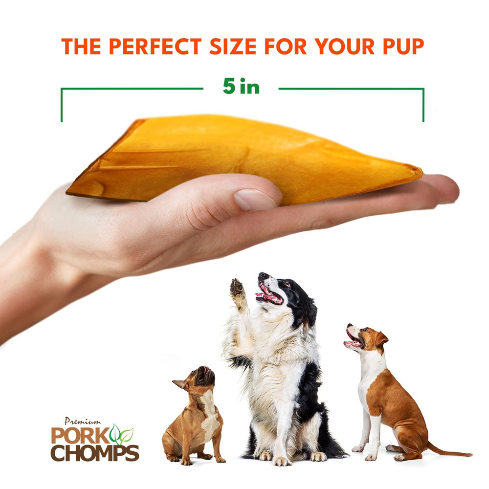 Pork Chomps adapté à toutes les tailles de chiens, taille idéale pour mâcher confortablement.