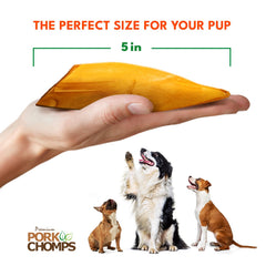 Pork Chomps adapté à toutes les tailles de chiens, taille idéale pour mâcher confortablement.