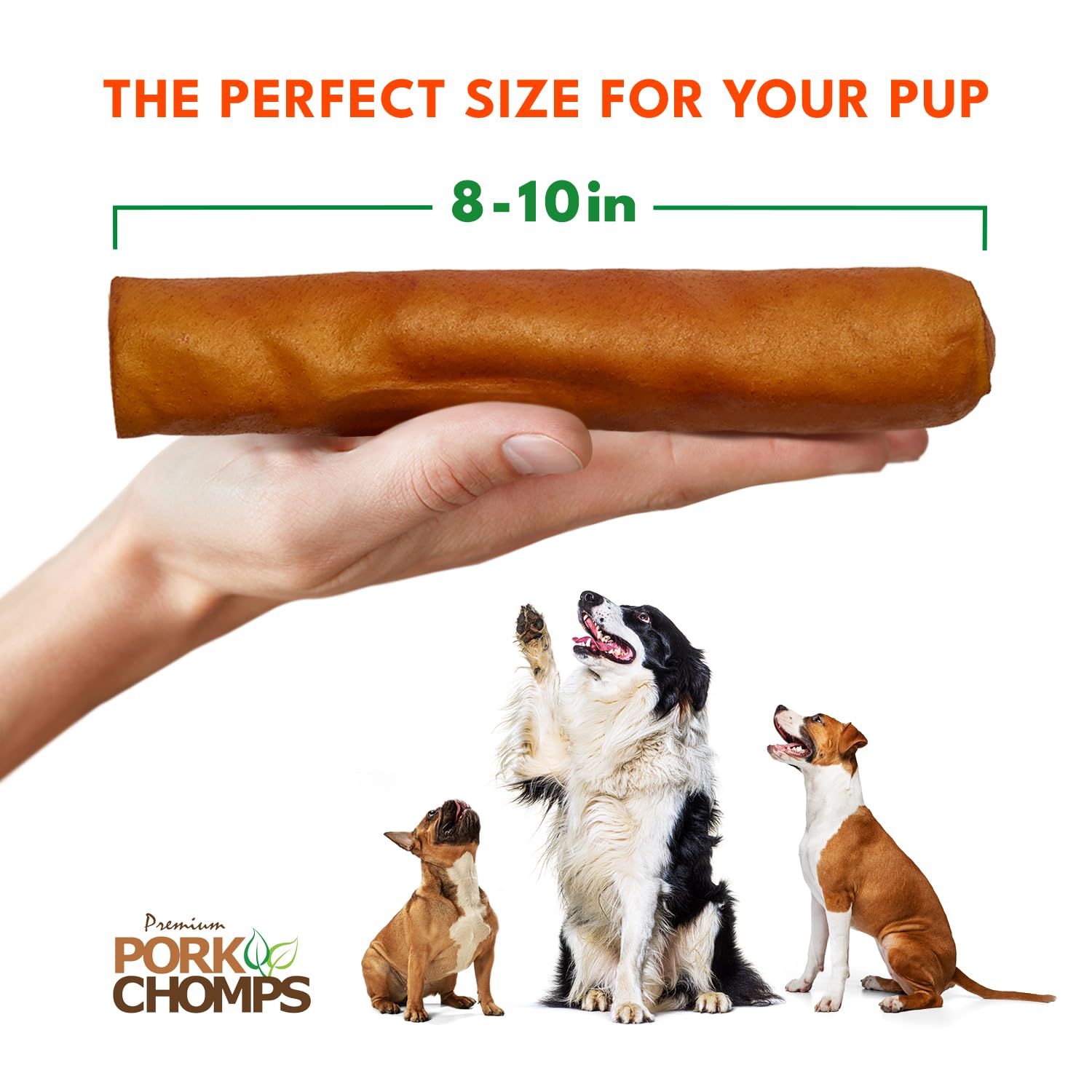 Pork Chomps, regard sur la texture ferme du rouleau peau de porc rôti.