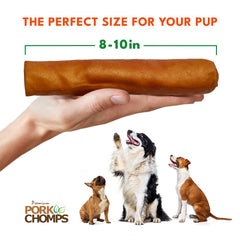 Pork Chomps, regard sur la texture ferme du rouleau peau de porc rôti.