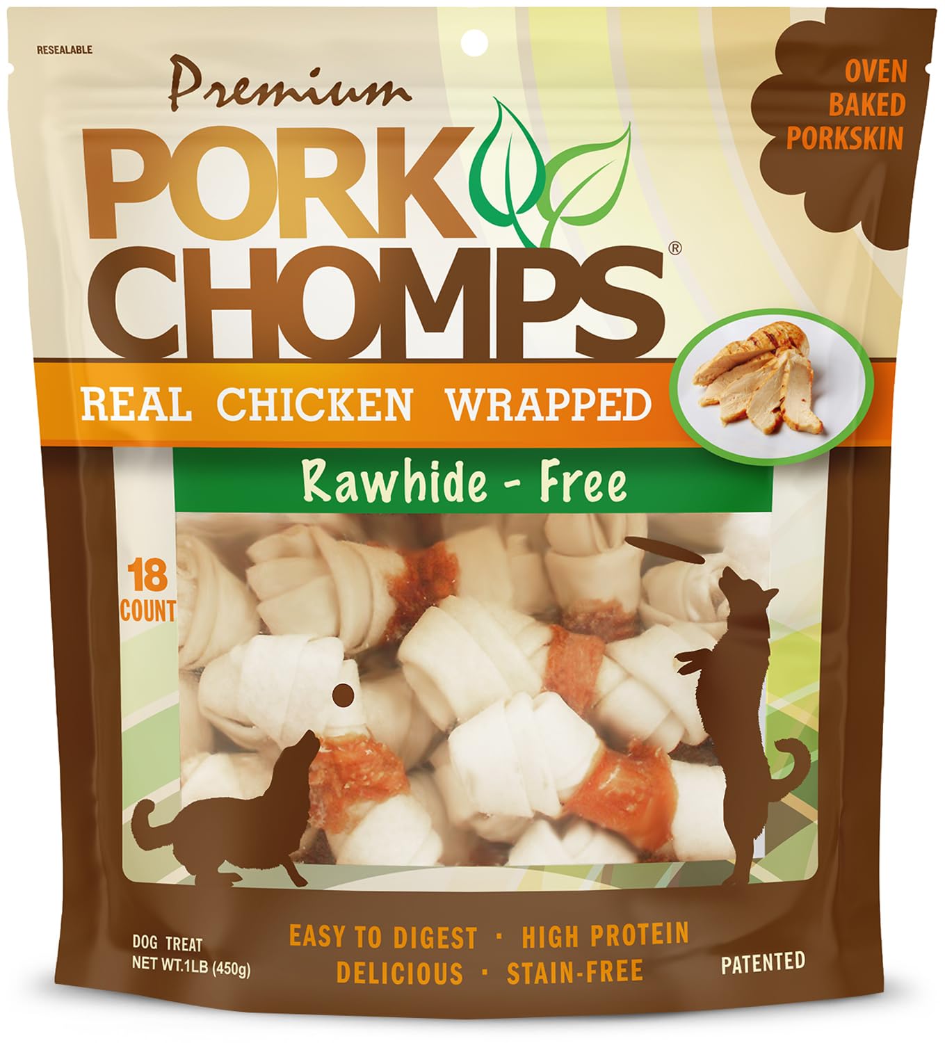 Pork Chomps : noeud 3 pouces enrobage poulet, friandise durable pour chien.