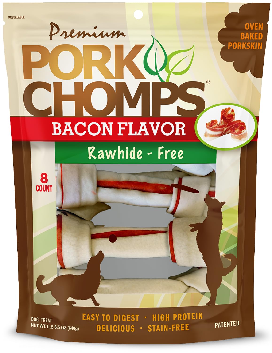 Pork Chomps nœuds peau porc cuits au four 6 pouces, grignotage durable.