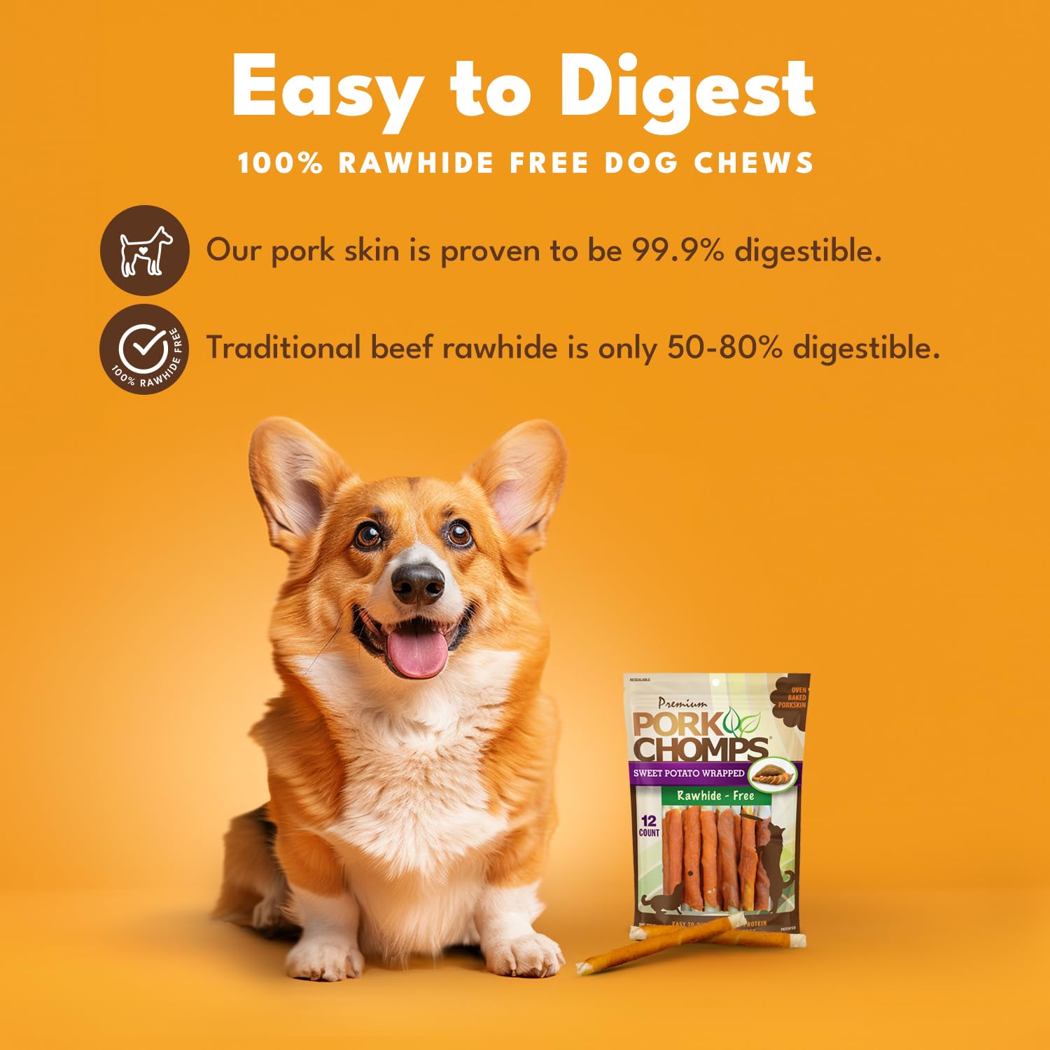 Pork Chomps : peau de porc cuite au four, goût naturel et digestion facilitée.
